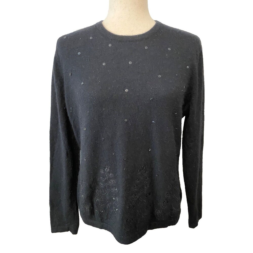 Merry & Bright Women's XL Angora Lambs Wool Sweater Christmas Tree Black Sequins